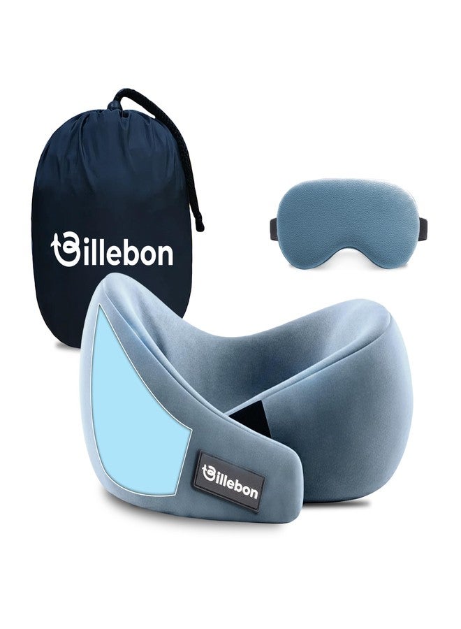 Billebon Gel Infused Memory Foam Neck Pillow, Travel Pillow with Adjustable Velcro Straps, Neck Pillow for Travelling & Flight Travel, Ergonomic Support for Comfort & Pain Relief(Grey Combo) - Image 1